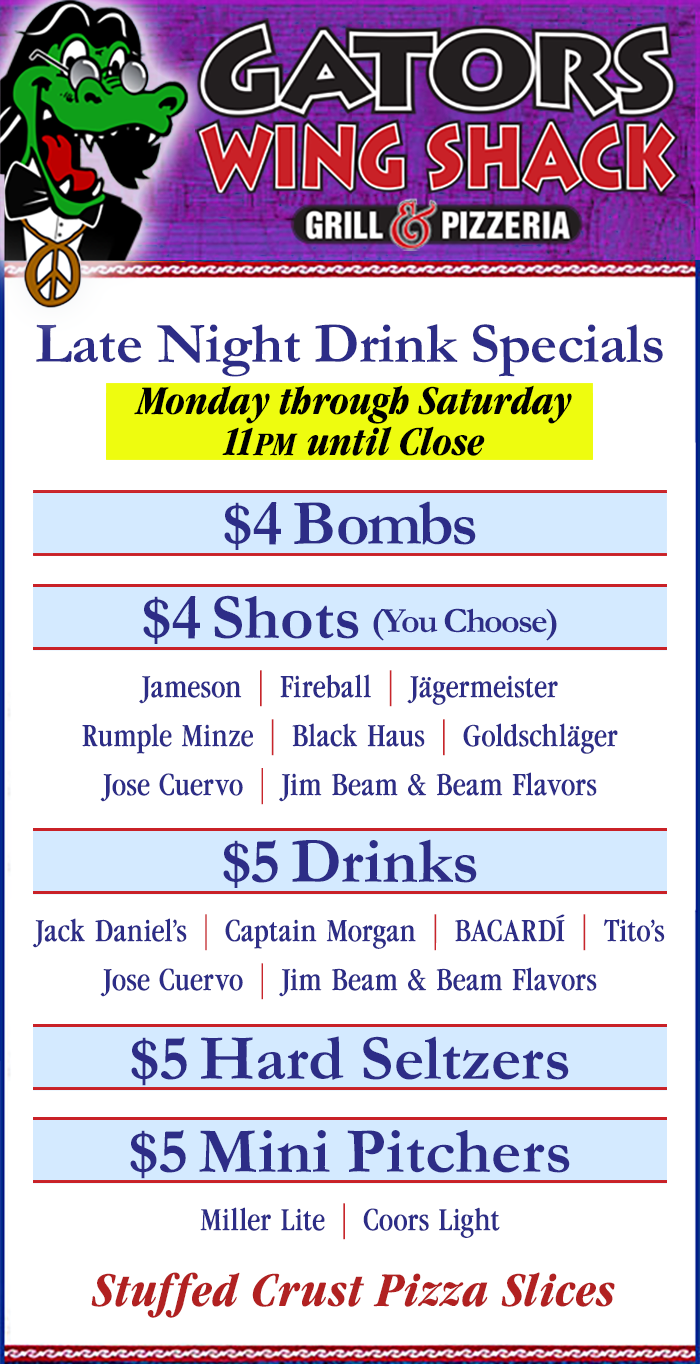 $4.99 and $7.99 Bar Menu